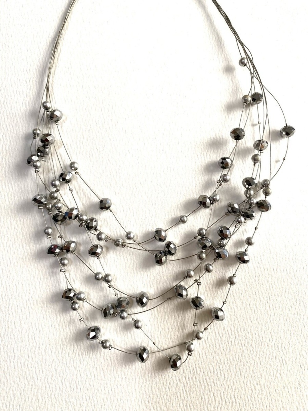 7 Strand Beaded Necklace multi silver